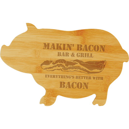 Laser Engraved Bamboo Pig Shaped Cutting Board