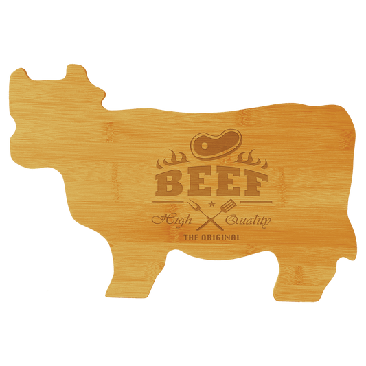 Laser Engraved Bamboo Cow Shaped Cutting Board