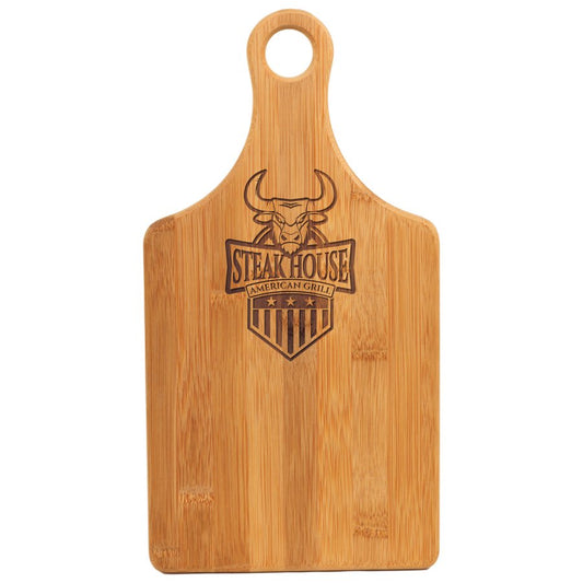 Laser Engraved Bamboo Paddle Shape Cutting Board