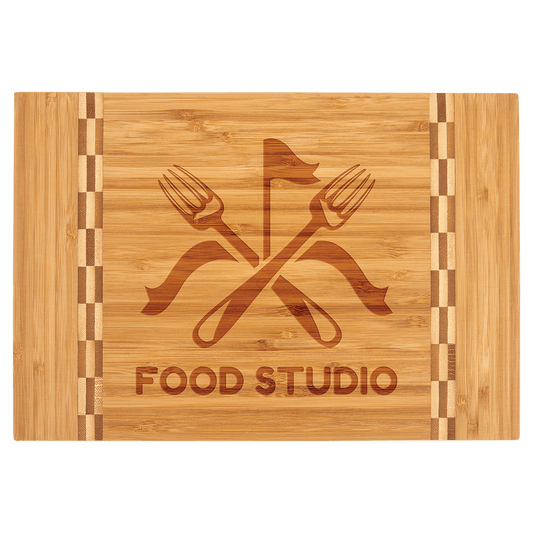 Laser Engraved Bamboo Cutting Board with Butcher Block Inlay