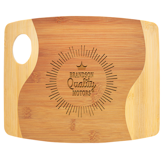 Laser Engraved Bamboo Two Tone Cutting Board with Handle